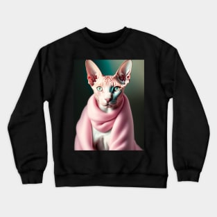 Sphynx Cat Dons a Pink Scarf Crewneck Sweatshirt